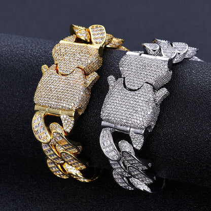 Hip Hop Jewelry Three Rows T Square Zircon Cuban Link Chain