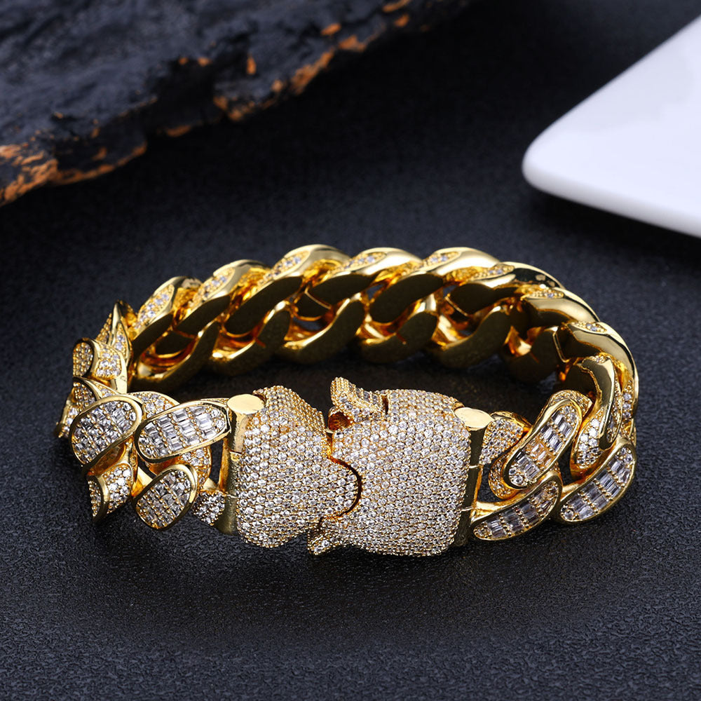 Hip Hop Jewelry Three Rows T Square Zircon Cuban Link Chain