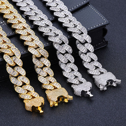 Hip Hop Jewelry Three Rows T Square Zircon Cuban Link Chain