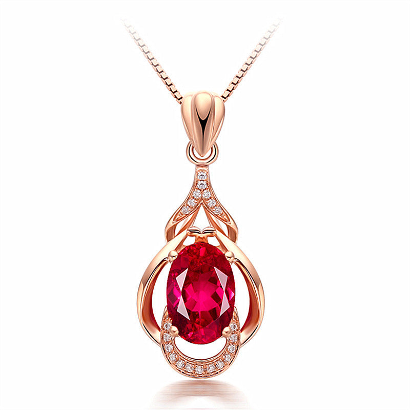 Ruby Water Drop Pendant Necklace For Women