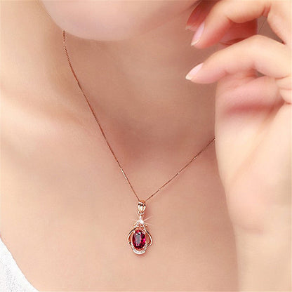 Ruby Water Drop Pendant Necklace For Women