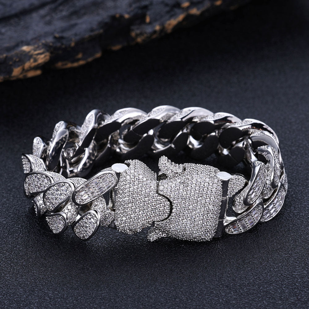 Hip Hop Jewelry Three Rows T Square Zircon Cuban Link Chain